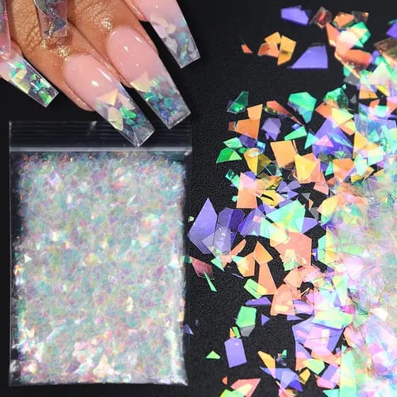 10g Aurora Ab Fragmento Irregular Espelho Glitter Para Unhas Sereia Lantejoulas Acessórios De Decoração De Arte De Unha