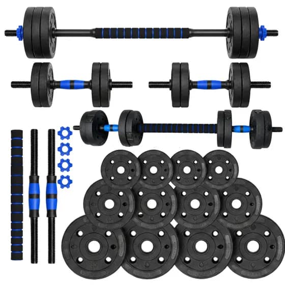 Kit Halteres 20Kg Musculação Treino com Barra Anilha Ajustável