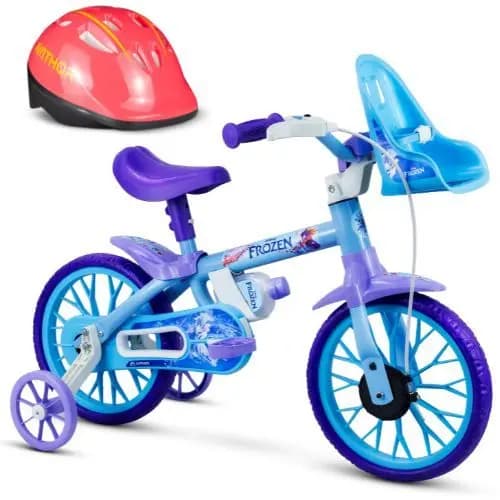 Bicicleta Infantil com Rodinha Aro 12 Frozen Disney com Capacete Rosa