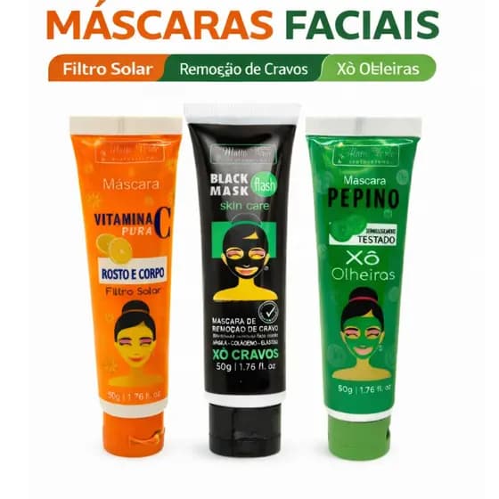 Máscara Facial Black Mask Vitamina C Pepino Limpeza de Pele Cravos Oleosidade Hidratação Skincare