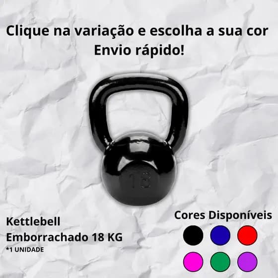 Kettlebell 18kg Emborrachado para Treino Intenso e Crossfit varias cores