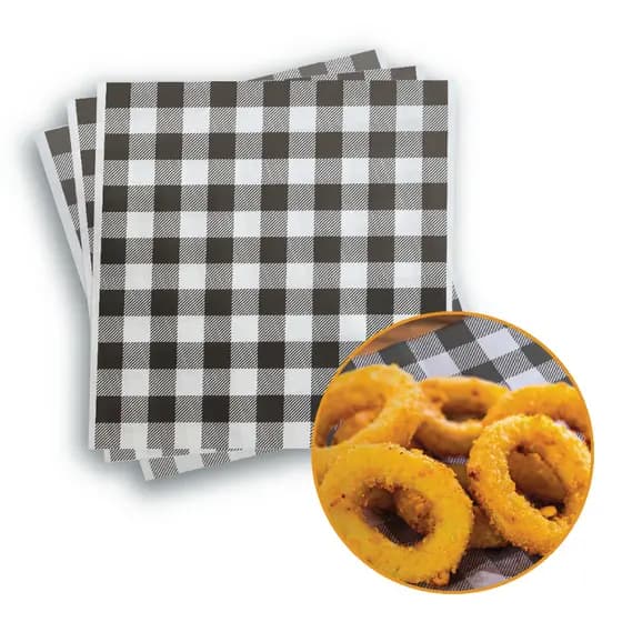 Papel Antigordura PaperPlus Xadrez Preto 20x20cm 1000 Un para Hambúrguer Lanche Porções Delivery