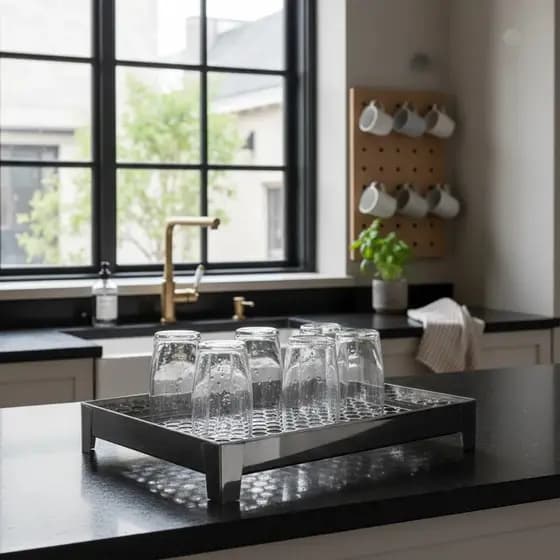 Escorredor de Copos Inox 45 X 45 cm Restaurante Lanchonete casa bar Talher Louças Vasilhames Taças