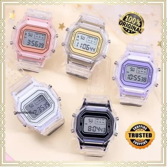 Relógio Digital Luminoso Quadrado Transparente À Prova D'água Mulher Homem Amante Relógios De Moda Esportivo De Pulso Ajustável