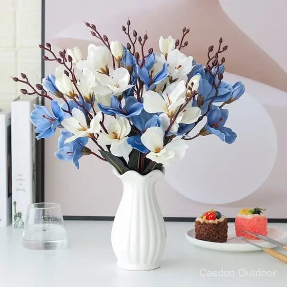 Buquê Artificial com 5 Ramos e 20 Flores de Magnólia para Decoração de Casa, Fotografia e Acessórios de Casamento Casdon