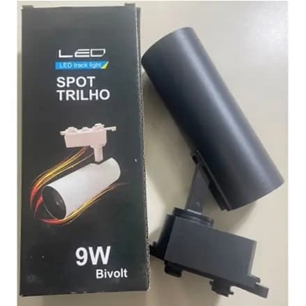 Spot Trilho Led 9W Preto - Bivolt - Luz Branco Quente/Frio