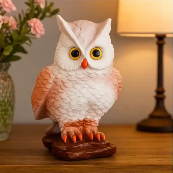 Coruja Na Pedra Estatueta Decorativa base M Enfeite Jardim Casa Escritório