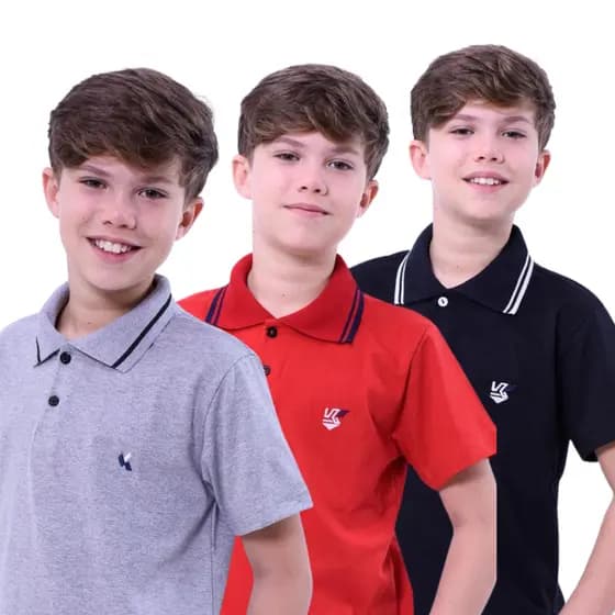 Kit 3 Gola Polo Infantil Masculina Moderna Confortavel Malha Algodão