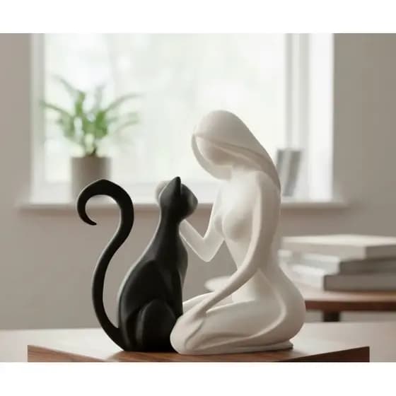 Mulher e o Gato escultura moderna