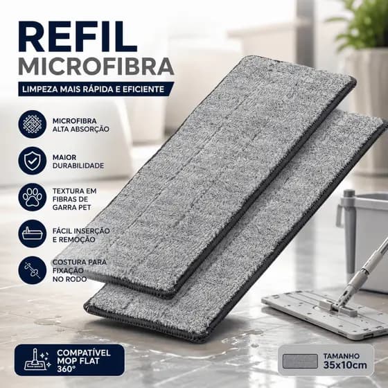 Refil De Pano de Microfibra Para Flat Mop Menalux Electrolux Original Multiuso Casa Limpeza
