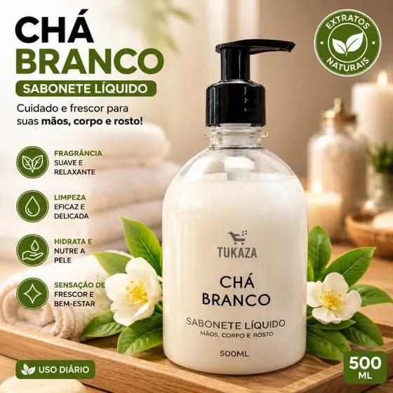 Sabonete Líquido Chá Branco 500ml Perfume Suave Banheiro Luxo Casa Lavabo - Mãos Corpo E Rosto