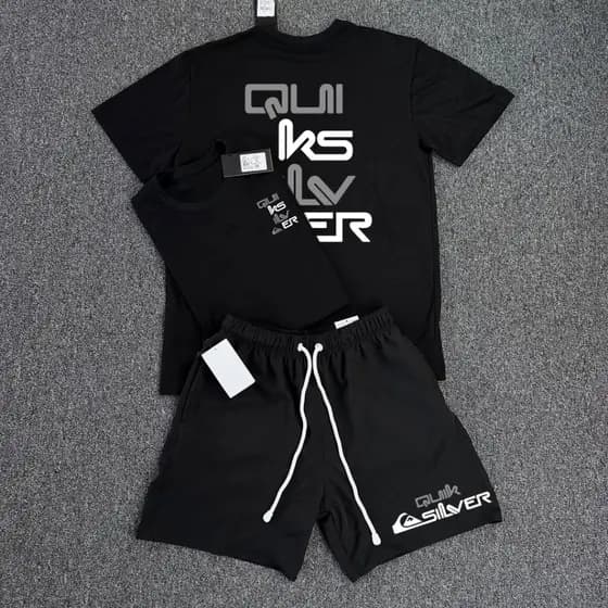 Kit Camiseta e Short Tactel Modelo Praia QKS Confortável Para Qualquer Ocasião Preto e Branco Envio Imediato