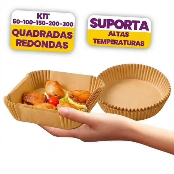 Kit 50 a 200 Formas de Papel para Air Fryer Antiaderente Quadrada e Redonda Não Suja