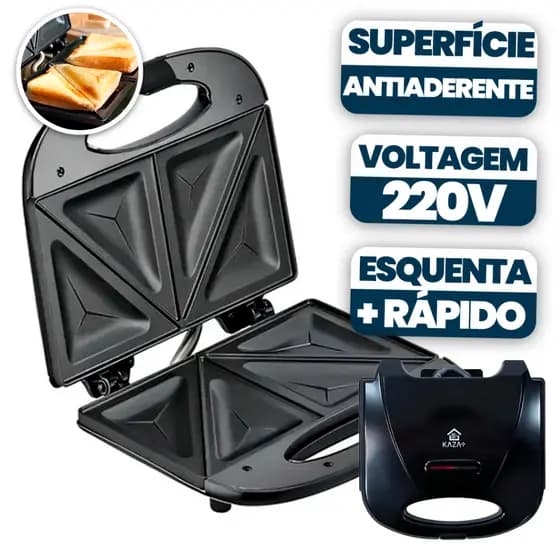 Sanduicheira Elétrica 220V 800W Antiaderente Termostato Automático