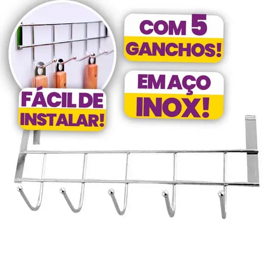 Suporte Organizador Cabide 5 Ganchos Encaixe Porta Pendura Roupas