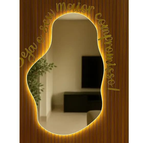 Espelho Orgânico Com Led Quarto Sala Loja Banheiro Varanda