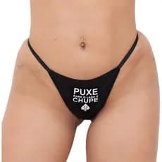 Calcinha Hotwife Sensual Fio Dental Puxe Para o Lado e Chupe Com Ajustes Nas Laterais