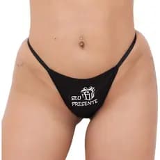 Calcinha Hotwife Sensual Fio Dental Frase Seu Presente Com Ajustes Nas Laterais