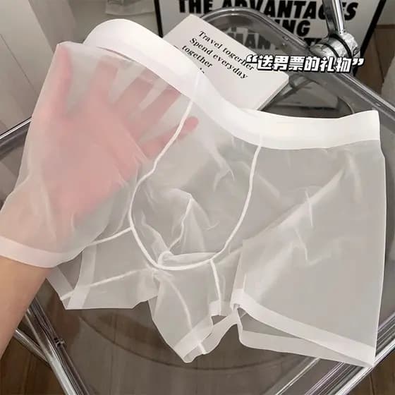 Cueca boxer masculina de seda gelo transparente completa, cueca boxer fina sem costura respirável