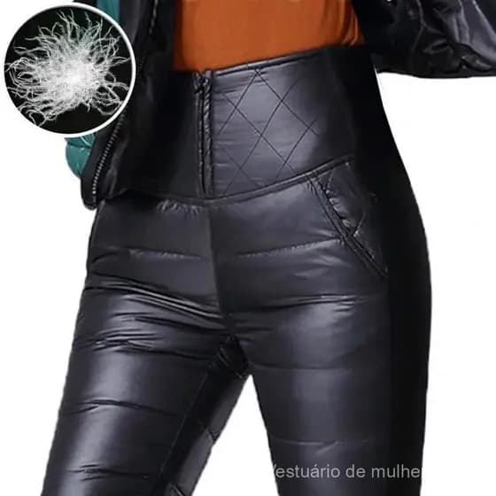 Calças Femininas Pretas Slim Acolchoadas de Inverno, Quentes, de Algodão, Estilo Lápis, para Neve, Elásticas, Cintura Al