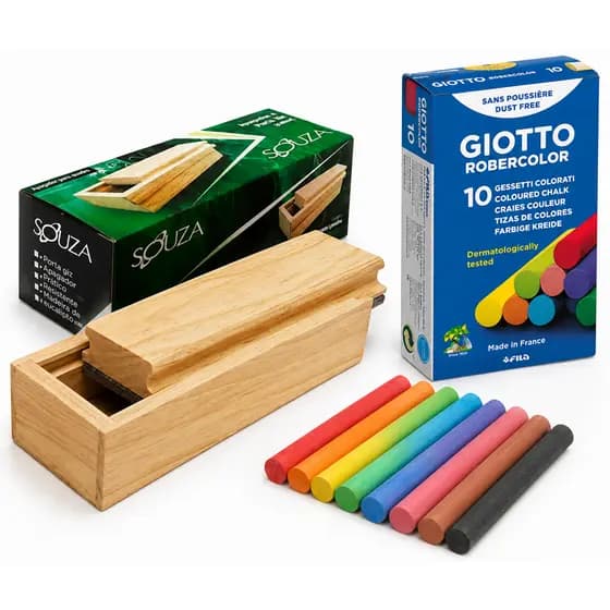 Kit Giz Com Apagador Quadro Negro C/ Porta Giz Colorido