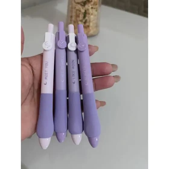 Kit 4 Canetas Gel Galaxy Moon Roxo Lilás Kawaii Ponta Fina 0.5mm Grip Soft Confortável Escrita Macia Papelaria Criativa