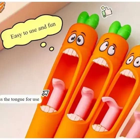 Caneta Cenoura Divertida Língua Retrátil Kawaii - Caneta Criativa Fidget Toy Papelaria Fofa Escolar