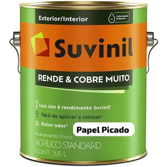 Tinta Papel Picado Suvinil 3,2L Acrilica Fosco Rende e Cobre Muito Anti Mofo Baixo Odor - SUVINIL