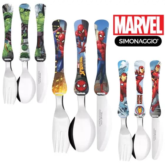 Talher Infantil C/3 Peças Marvel Homem Aranha Hulk Homem de Ferro Capitão America Inox Simonaggio