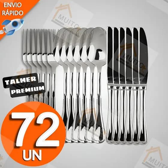 Jogo de Talheres 18 36 54 e 72 Peças Garfo Faca e Colher Prime Cozinha Aço Inox Premium