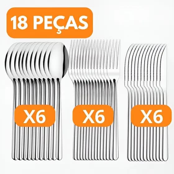 Kit 18 Talheres Aço Inox Reforçado Acabamento Espelhado para Cozinha e Buffet