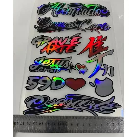 cartela de adesivos para bike moto e capacete holográfico
