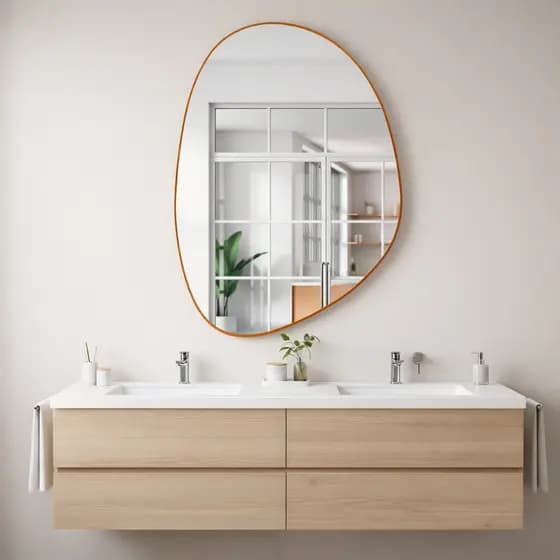 Espelho Organico Para Parede 60x40 Couro + Suporte Multidirecional Banheiro | Hal | Lavabo | Sala