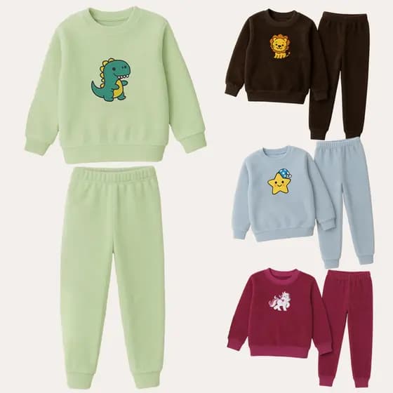 Kit Infantil 2 Peças Plush Ultra Soft – Inverno Quentinho com Casaco + Calça Temas Estampados
