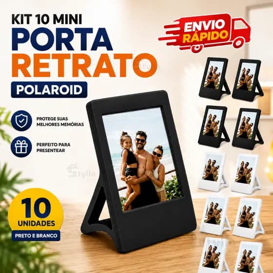 Kit 10 Mini Porta Retrato Polaroid Instax Preto e Branco Mesa Escritório Sala Decoração