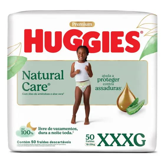 Fralda Huggies Premium Natural Care Tamanho XXXG 50 Unidades Descartáveis