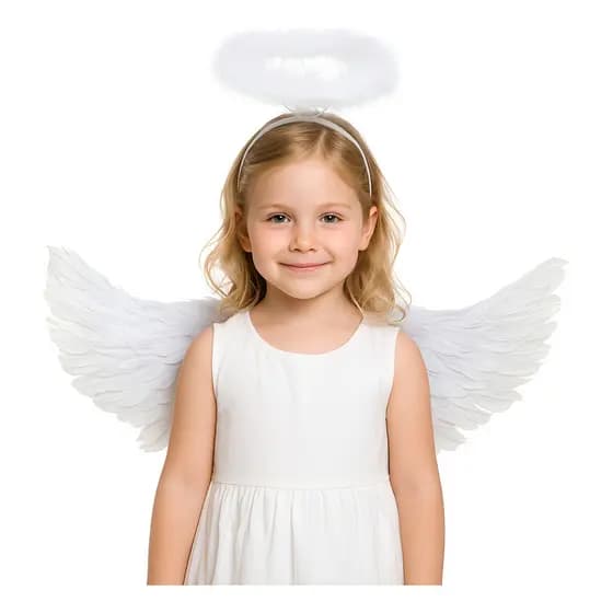 kit asa de anjo infantil branca + aureola tiara anjo branca