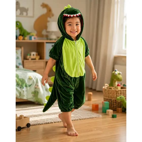 Fantasia Dinossauro Com Capuz Infantil Menino Pijama Macacão