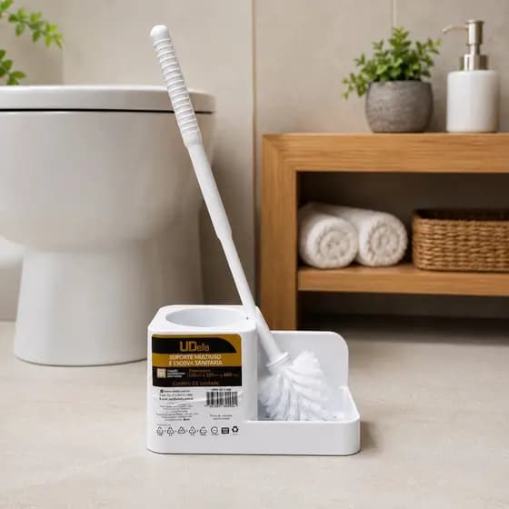 Escova Sanitária multiuso - Branca,Kit Suporte, para vaso sanitário, limpeza de banheiro,higienizador sanitário,Dello
