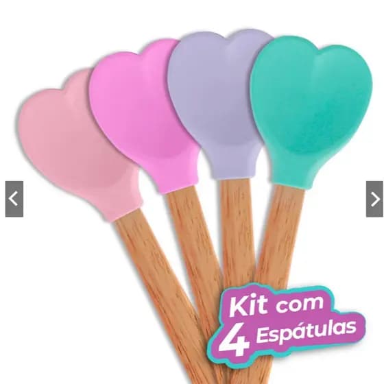 Espátula Colher De Silicone Coração Cabo Bambu 27cm
