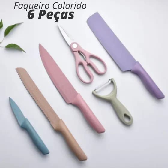 Kit de Facas Colorido Inox com 6 Peças