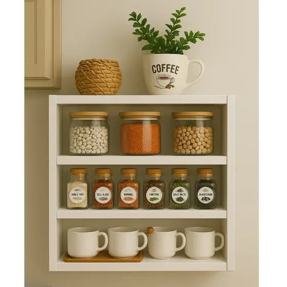 PORTA TEMPERO SUPORTE EM MDF 44CM 3 PRATILEIRA DE PAREDE COZINHA
