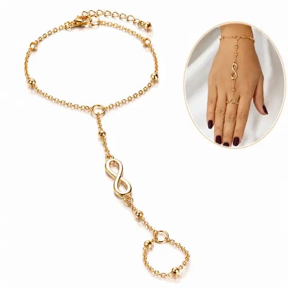 Pulseira Anel Indiana Ligado Infinito Delicada Banhado Ouro
