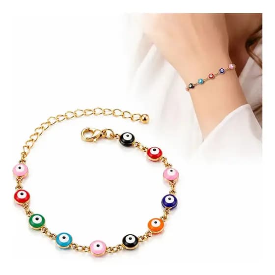 Pulseira Olho Grego Feminina Proteção Ajustável Moda