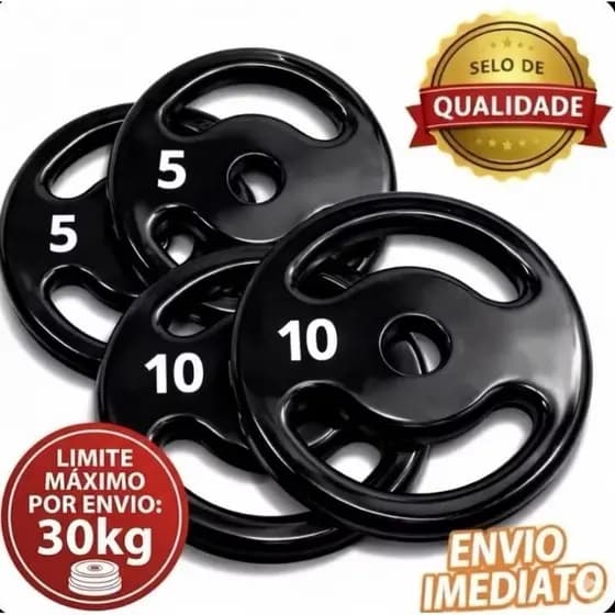 Par Anilhas emborrachadas de 10kg (2x10 kg) + Par Anilhas emborrachadas 5kg (2x5 kg) emborrachada Reforçada academia