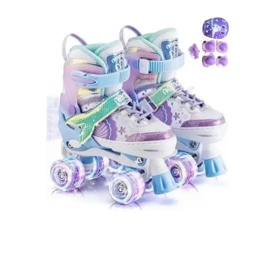 Patins 4 Rodas Infantil Sereia + Kit Proteção Rodas Em Led (Promoção, melhor preço, envio imediato).