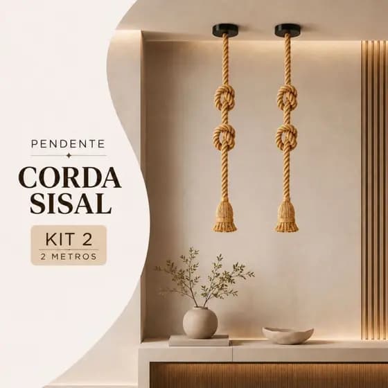 Kit 2 Pendente Luminária Corda 2 Metros Bivolt 110v/220v Retro Vintage Rústico Decorativo E27 Sisal