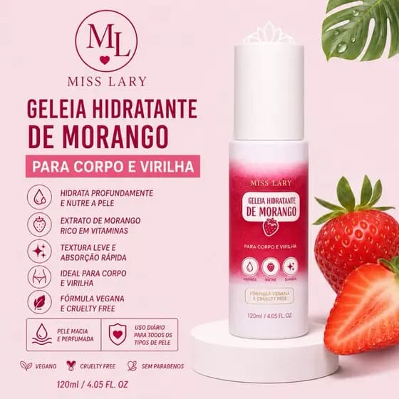 Geleia Hidratante de Morango para Corpo e Virilha Vegano - Miss Lary
