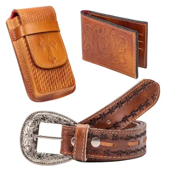 Kit Cowboy Country Cinto + Carteira + Capa Bainha De Celular