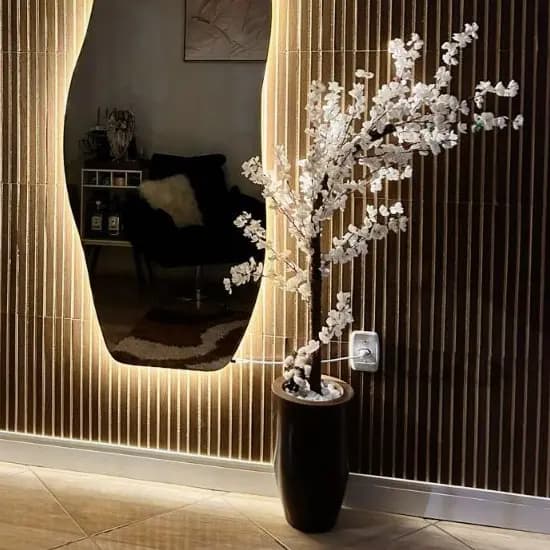 Flor Artificial Cerejeira Curva Grande Rosa Branca Curvada 130cm a 220cm Sem Vaso
